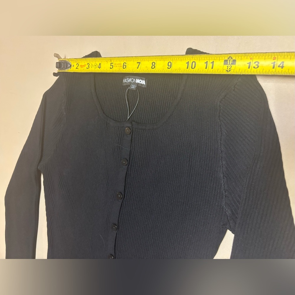 NEW Fashion Nova Women Small Ribbed Maxi Dress Long Sleeve Black Button Up Slit - Picture 6 of 13